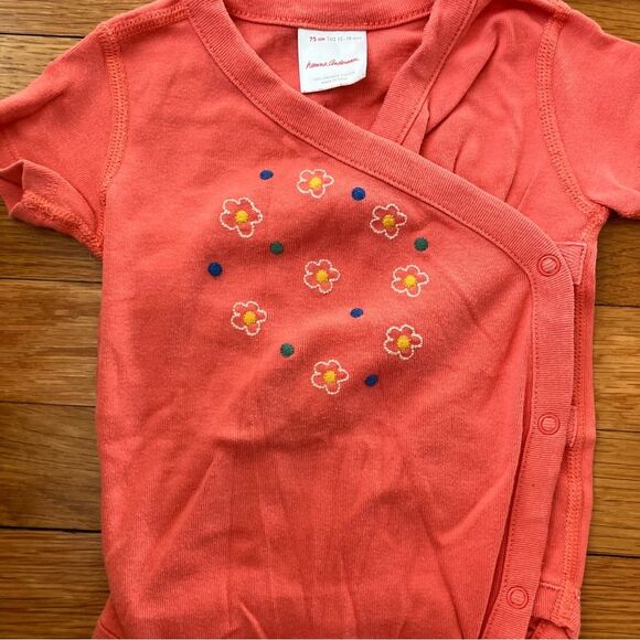 Hanna Andersson Coral Cotton Floral Wiggle Set Wrap Bodysu Leggings Hat 75 12-18 - Picture 2 of 3